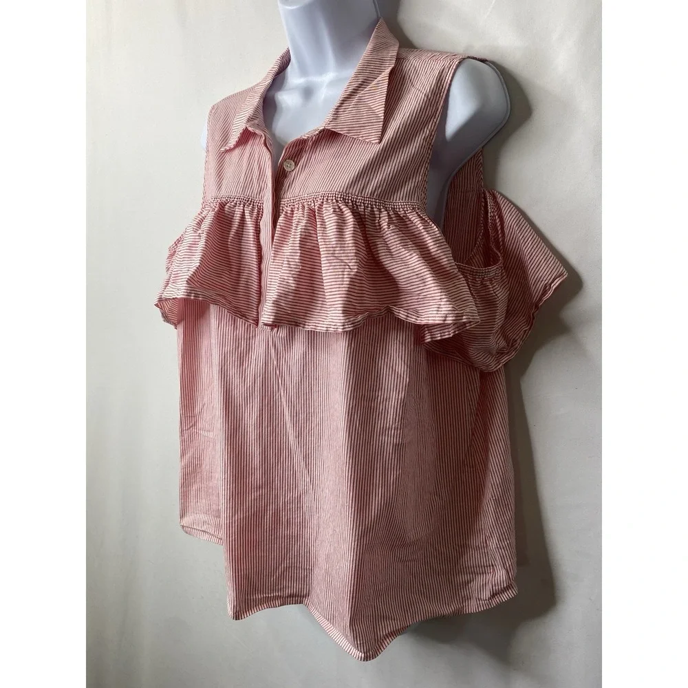 Michael Kors Womens Tiered Peplum Shirt Size XL Girl Next Door‎ Coastal Vacation